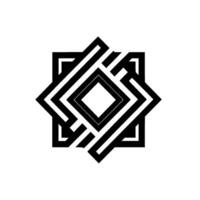 Abstract Geometric Eightpointed star with intricate black and white linear patterns, a central diamond, and a stark, minimalistic aesthetic against a white background. vector