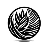 Abstract Black and White Circular with Stylized Plant Elements Featuring Leaf and Flamelike Shapes on a White Background. vector