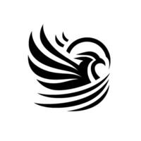 Abstract Black Hawk Silhouette Dynamic of an Eagle in Flight, with Bold Curves and Striking Lines on a White Background. vector