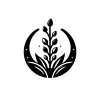 Stylized Black and White featuring a Sprout encircled by a Crescent Moon and Horseshoe . vector
