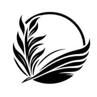 Elegant Black and White Illustration A stylized feather and leaf encircling an open space. vector