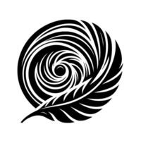 Artistic black and white featuring a feather gracefully merging with a spiral, evoking a sense of movement and balance. vector