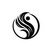 Artistic yinyang symbol with flowing, stylized elements representing balance and harmony in a minimalist blackandwhite , encircled. vector