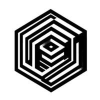Intricate Black and White Geometric Maze A D Illusion of Hexagonal Paths Abstract vector