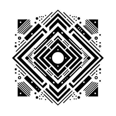 Symmetrical Black and White Geometric with Concentric Rhombus and Dot Accents