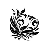 Elegant Black Floral on White Background A stylized depiction of leaves, berries, and swirling elements forming an ornate and balanced motif. vector