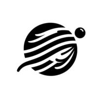 Abstract black and white featuring a circular object with flowing, striped , an adjacent sphere, all against a bright white background. vector