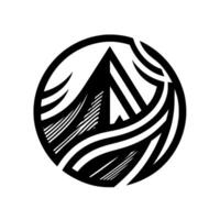 Abstract Mountain A stylized black and white mountain range within a circular frame, incorporating curved lines and geometric shapes for a modern, minimalist aesthetic. vector