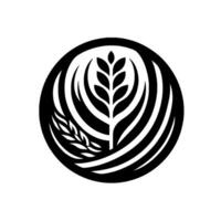 Minimalist Black and White Wheat Stalks and Leaves within a Circular Frame vector