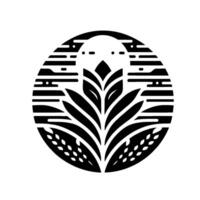 Abstract Black and White Wheat Leaf Emblem Symbolic representation of agriculture, nature, and growth within a circular border. vector