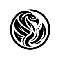 A stylized, monochromatic eagle emblem, rendered in bold black lines and contained within a circular frame, symbolizing strength and focus. vector