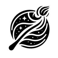A minimalist, abstract depiction of a cosmic broom sweeping through a starry night sky, rendered in a stark black and white style. vector