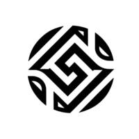 A symmetrical, abstract featuring a stylized geometric pattern within a circular frame, rendered in bold black and white. vector