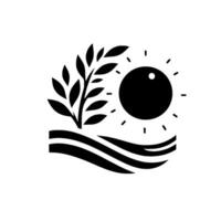Stylized Black and White Illustration Sun Shining on a Branch and Over Water, Emblematic of Growth and Nature. vector