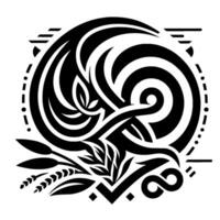 Intricate Celticinspired black and white artwork featuring swirling patterns, stylized leaves, and geometric accents within a circular frame. vector