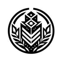 Intricate Black and White Geometric Tribal within a Circle, featuring stylized leaves and an eye motif, conveying a sense of balance and sacred geometry. vector