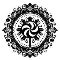 Intricate Black and White Mandalalike with Swirls, Floral Elements, and Radial Symmetry. vector