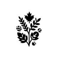 Black and White Botanical Illustration Featuring a Maple Leaf, Branches, and Berries, Symbolizing Natures Elegance. vector