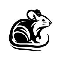 A stylized black and white illustration of a mouse, featuring bold lines and contrasting shapes, designed for branding or use. vector