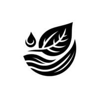A minimalist, blackandwhite natureinspired , combining a leaf, water droplet, and stylized waves for a modern, ecofriendly aesthetic. vector