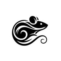 Minimalist Mouse Silhouette A stylized, swirling black and white featuring a mouse shape with elegant curved lines, isolated against a plain white backdrop. vector