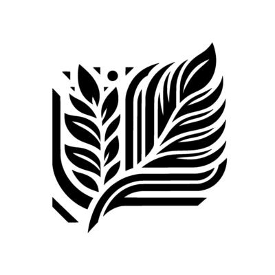 Geometric Foliage A stylized, symmetrical showcasing leaves and lines, rendered in bold black and white, evoking nature and modern minimalism.