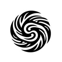 Abstract Black and White Swirl Resembling a Polynesian Tattoo, Centered on a White Background, Evoking Movement. vector