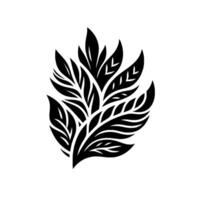Symmetrical Black and White Floral with Detailed Leaf Variations, Presented on a Clean White Backdrop, Minimalistic Art. vector