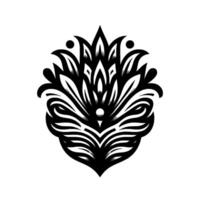 Symmetrical floral with a stylized, black and white botanical pattern against a clean white backdrop. vector