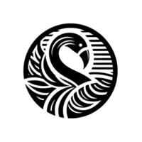 Striking black and white circular emblem, featuring a stylized bird illustration composed of elegant lines, representing nature and artistic . vector