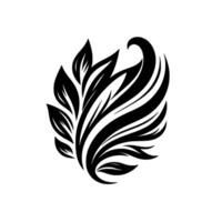 Abstract Black and White Floral with Leaf and Featherlike Elements, Set Against White Background. vector