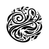 Intricate Black and White Circular Floral with Swirls, Leaves, and Dots on a Clean White Background. vector
