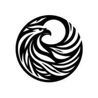 A stylized, monochromatic emblem of an eagles head within a circular swirling pattern, evoking strength and vision. vector