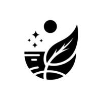 Minimalist black and white of a leaf, sun, and water, suggesting nature and serenity. vector