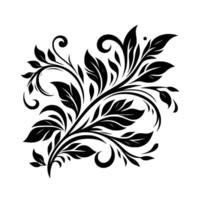 Intricate Black Floral A symmetrical arrangement of stylized leaves and tendrils, creating a classic, elegant silhouette against a pure white background. vector