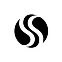 A stark, minimalist featuring two flowing white S shapes nestled within a textured black circular form against a clean white backdrop, evoking a sense of modern simplicity. vector