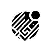 Geometric Black and White Emblem Circular with Linear and Angular Elements, Dot, and Sphere on a Plain White Background. vector