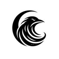 A stylized, black silhouette featuring an eagles head merging into a crescent shape, embodying strength, freedom, and a modern, minimalist aesthetic on a white background. vector