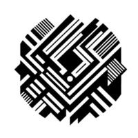 Geometric Abstract Composition A Complex Labyrinth of Black White Rectilinear Forms within a Circular Frame, Evoking Modernism. vector