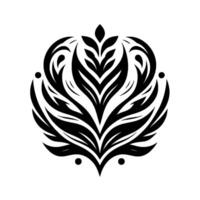 Symmetrical Black and White Floral Mandala , Featuring Leaflike Petals and Dot Accents, Centered on a White Backdrop. vector
