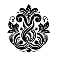 Intricate Black and White Symmetric Ornamentation Floral Geometric with Swirls, Leaves, and Dot Accents on White Background. vector