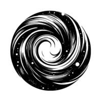 A captivating, stylized vortex of swirling lines in black and white, embellished with scattered white dots, creating a dynamic and cosmic feel against a white background. vector