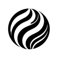 Bold Black and White Sphere Featuring Sinuous, Wavelike Stripes with Gradient Grays, Evoking Motion and Depth on Clean White Background vector