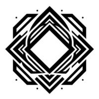 Geometric Mandala in Bold Black and White, with Layered Diamonds, Squares, and Rounded Shapes, and a Modern Art Deco Aesthetic on a White Backdrop. vector