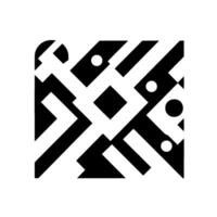 Geometric Abstract Composition in Black and White Featuring Interlocking Shapes, Circles, and a Central Diamond, on a Square White Backdrop. vector