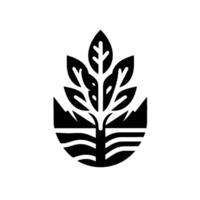 Abstract black and white featuring a stylized tree with mountain silhouette base, evoking nature and growth. vector