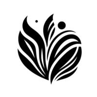 Abstract Black and White Floral Featuring Symmetrical Petallike Forms and Circular Elements on a Clean White Background vector