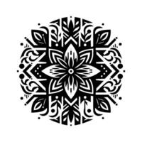 Intricate Black and White Mandala A symmetrical floral pattern with geometric elements and stylized leaf motifs, offering a sense of balance and tranquility. vector