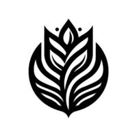 Abstract Black and White Botanical Stylized Tulip with Striped Petals Inside a Circular Shape, Modern . vector