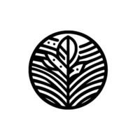 Stylized Black and White Botanical An Abstract Leaf and Plant Motif Enclosed in a Circle, Evoking Nature and Minimalism. vector